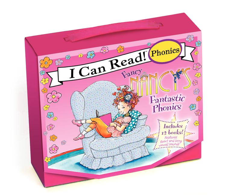 Book cover for Fancy Nancy's 12-Book Fantastic Phonics Fun!: Includes 12 Mini-Books Featuring Short and Long Vowel Sounds