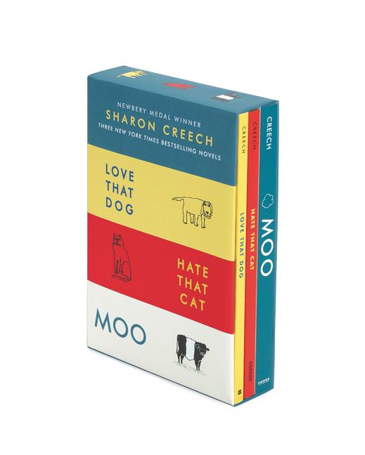 Book cover for Sharon Creech 3-Book Box Set: Love That Dog, Hate That Cat, Moo
