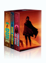 Book cover for Frank Herbert's Dune Saga 3-Book Deluxe Hardcover Boxed Set: Dune, Dune Messiah, and Children of Dune