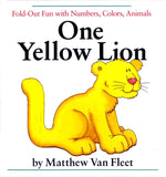 Book cover for One Yellow Lion: Fold-Out Fun with Numbers, Colors, Animals