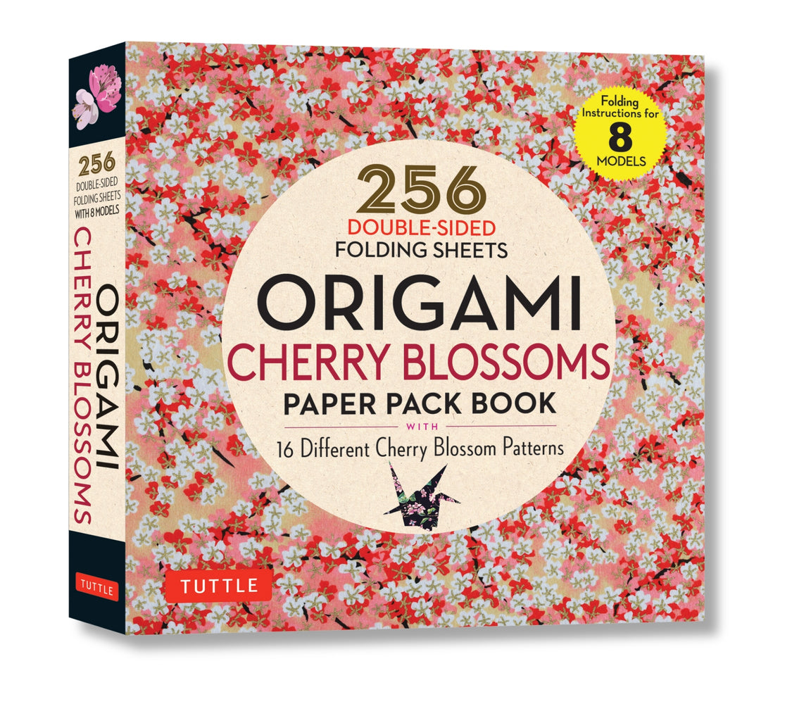 Book cover for Origami Cherry Blossoms Paper Pack Book: 256 Double-Sided Folding Sheets with 16 Different Cherry Blossom Patterns with Solid Colors on the Back (Incl