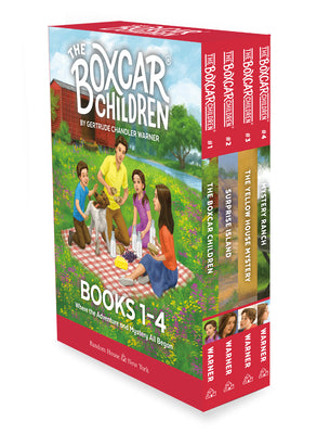 Book cover for The Boxcar Children Mysteries Boxed Set 1-4: The Boxcar Children; Surprise Island; The Yellow House; Mystery Ranch