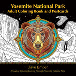 Book cover for Yosemite National Park Adult Coloring Book and Postcards: A Magical Coloring Journey Through Yosemite National Park