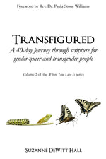 Book cover for Transfigured: A 40-day journey through scripture for gender-queer and transgender people