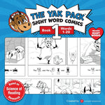 Book cover for The Yak Pack: Sight Word Comics: Book 1: Comic Books to Practice Reading Dolch Sight Words (1-20)