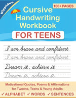 Book cover for Cursive Handwriting Workbook for Teens: A cursive writing practice workbook for young adults and teens