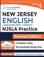 Book cover for New Jersey Student Learning Assessments (NJSLA) Test Practice: Grade 4 English Language Arts Literacy (ELA) Practice Workbook and Full-length Online A
