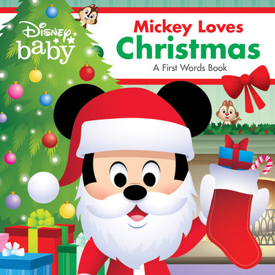 Book cover for Disney Baby: Mickey Loves Christmas: A First Words Book