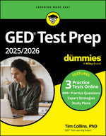 Book cover for GED Test Prep 2025/2026 for Dummies: Book + 3 Practice Tests Online