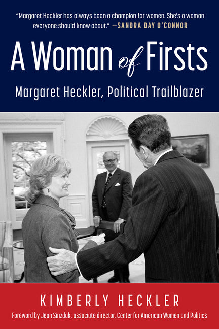Book cover for Woman of Firsts: Margaret Heckler, Political Trailblazer