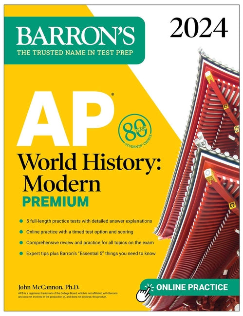 Book cover for AP World History: Modern Premium, 2024: Comprehensive Review with 5 Practice Tests + an Online Timed Test Option
