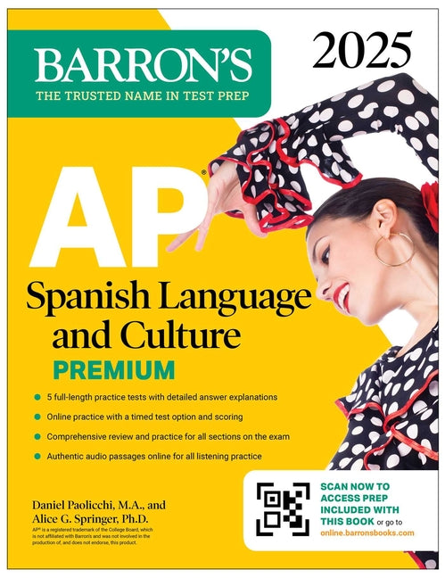 Book cover for AP Spanish Language and Culture Premium, 2025: Prep Book with 5 Practice Tests + Comprehensive Review + Online Practice