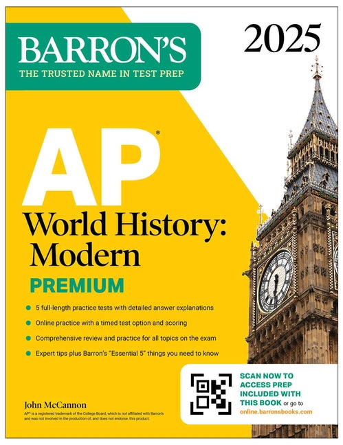 Book cover for AP World History: Modern Premium, 2025: Prep Book with 5 Practice Tests + Comprehensive Review + Online Practice