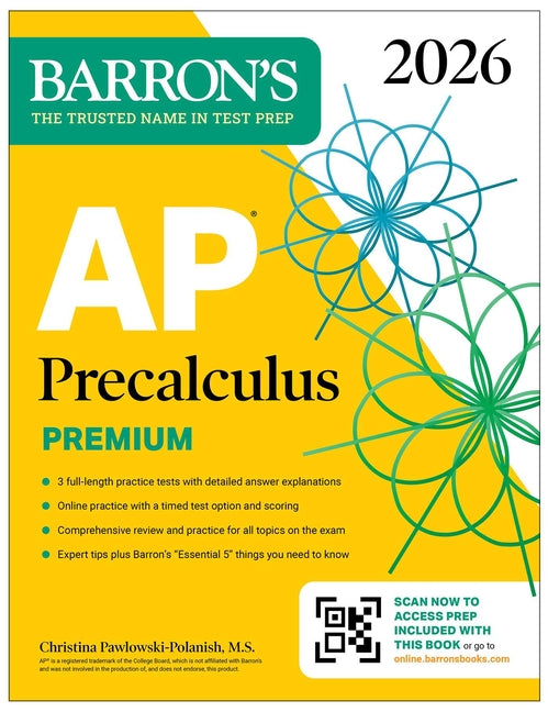Book cover for AP Precalculus Premium, 2026: Prep Book with 3 Practice Tests + Comprehensive Review + Online Practice