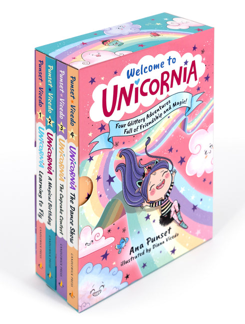 Book cover for Welcome to Unicornia: Four Glittery Adventures Full of Friendship and Magic!: (Box Set of Early Chapter Readers about Unicorns)