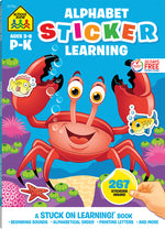 Book cover for School Zone Alphabet Sticker Learning Workbook
