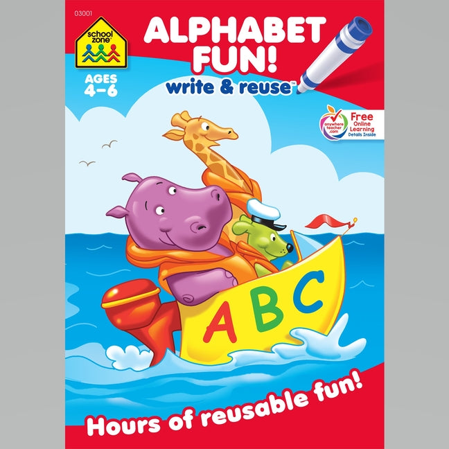 Book cover for School Zone Alphabet Fun! Write & Reuse Workbook