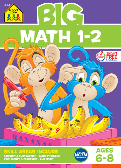Book cover for School Zone Big Math 1-2 Workbook