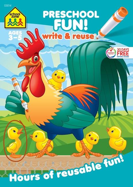 Book cover for School Zone Preschool Fun! Write & Reuse Workbook