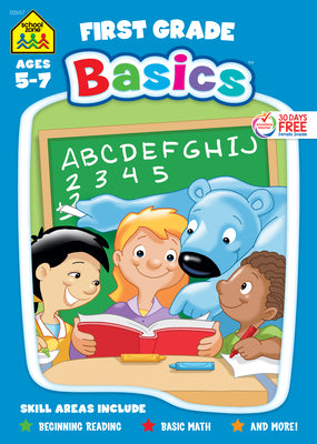 Book cover for School Zone First Grade Basics 96-Page Workbook