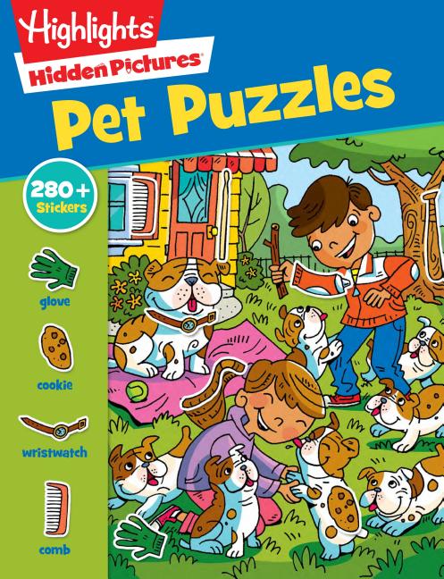 Book cover for Pet Sticker Puzzles: Over 280 Stickers to Find Hidden Objects Within Cute Dogs, Cats and Other Pets, Animal Lover Sticker Activity Book for