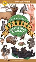 Book cover for Wild, Wonderful Tattoo Woodland Animals: 60 Temporary Tattoos That Teach
