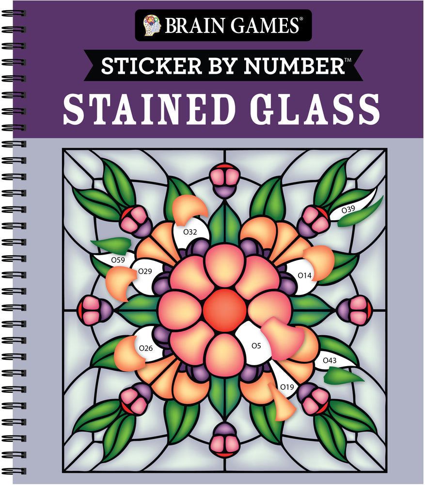 Book cover for Brain Games - Sticker by Number: Stained Glass (28 Images to Sticker)