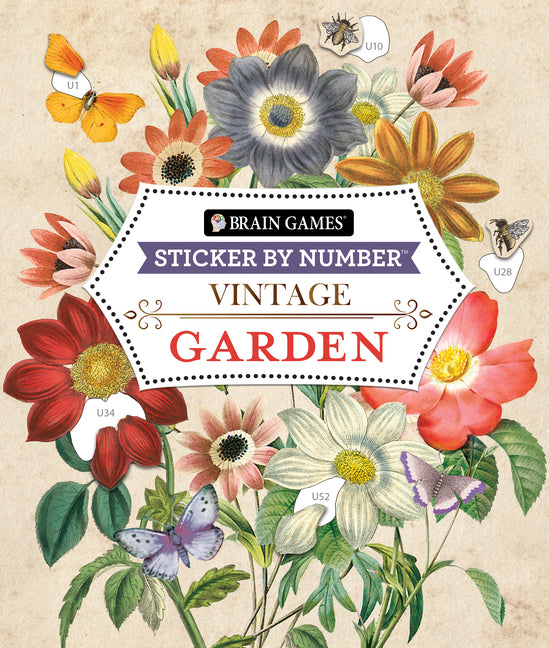 Book cover for Brain Games - Sticker by Number - Vintage: Garden (28 Images to Sticker)