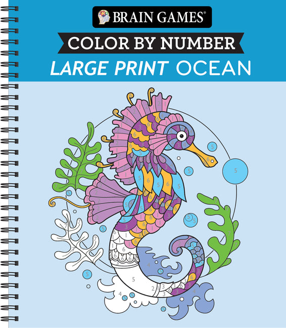 Book cover for Brain Games - Color by Number - Large Print: Ocean