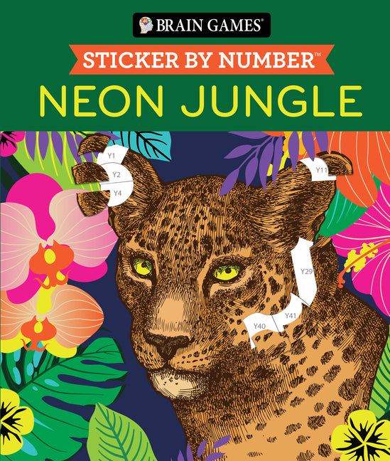 Book cover for Brain Games - Sticker by Number: Neon Jungle (28 Images to Sticker)