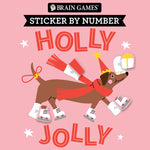 Book cover for Brain Games - Sticker by Number Compact Edition: Holly Jolly 7x7 Inches Christmas Stocking Stuffer, Travel Size Activity Book for Adults & Kids 7+