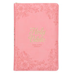 Book cover for KJV Holy Bible, Standard Size Faux Leather Red Letter Edition - Thumb Index & Ribbon Marker, King James Version, Pink Floral Zipper Closure