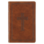 Book cover for KJV Holy Bible, Standard Size Faux Leather Red Letter Edition Thumb Index, Ribbon Marker, King James Version, Honey Brown Cross Emblem