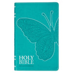 Book cover for KJV Holy Bible, Gift Edition for Girls/Teens King James Version, Faux Leather Flexible Cover, Teal Butterfly