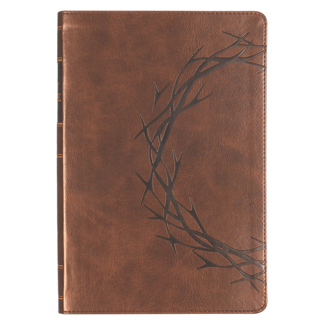 Book cover for KJV Bible Giant Print Full Size Faux Leather Crown of Thorns/Amazing Grace, Brown