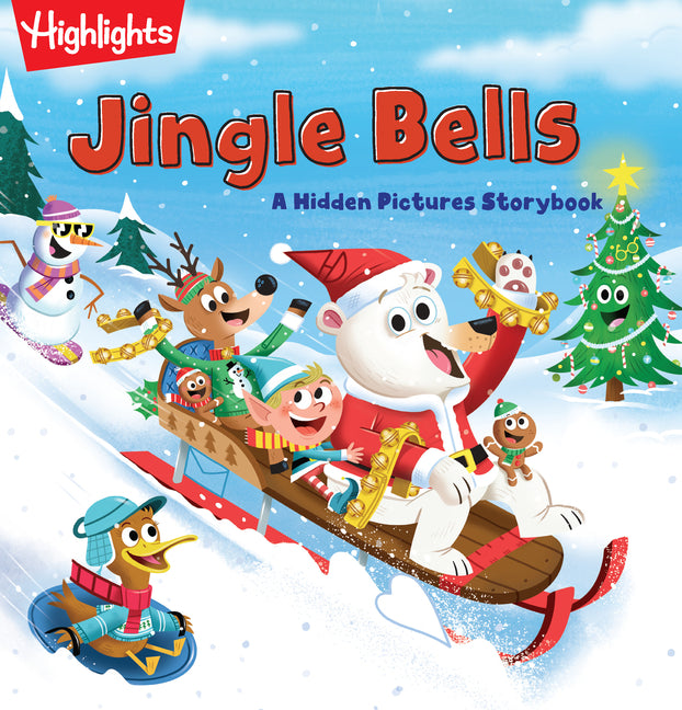 Book cover for Jingle Bells: Fun Christmas Holiday Read Aloud Book with Hidden Object Puzzles and Jokes for Festive Family Storytime