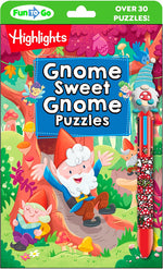 Book cover for Gnome Sweet Gnome Puzzles: Magical Kids Puzzle Book with Gnomes, Fairies and Dragons, Hidden Pictures Puzzles and On-The-Go Activities for Car or Plan