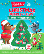 Book cover for Christmas Puzzle and Play: Build with 100 Pieces!: Holiday Set with Hidden Objects and Plus-Plus Building Blocks for Kids Ages 5 and Up