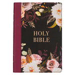 Book cover for KJV Holy Bible, Thinline Large Print Faux Leather Red Letter Edition - Thumb Index & Ribbon Marker, King James Version, Black/Burgundy Printed Floral