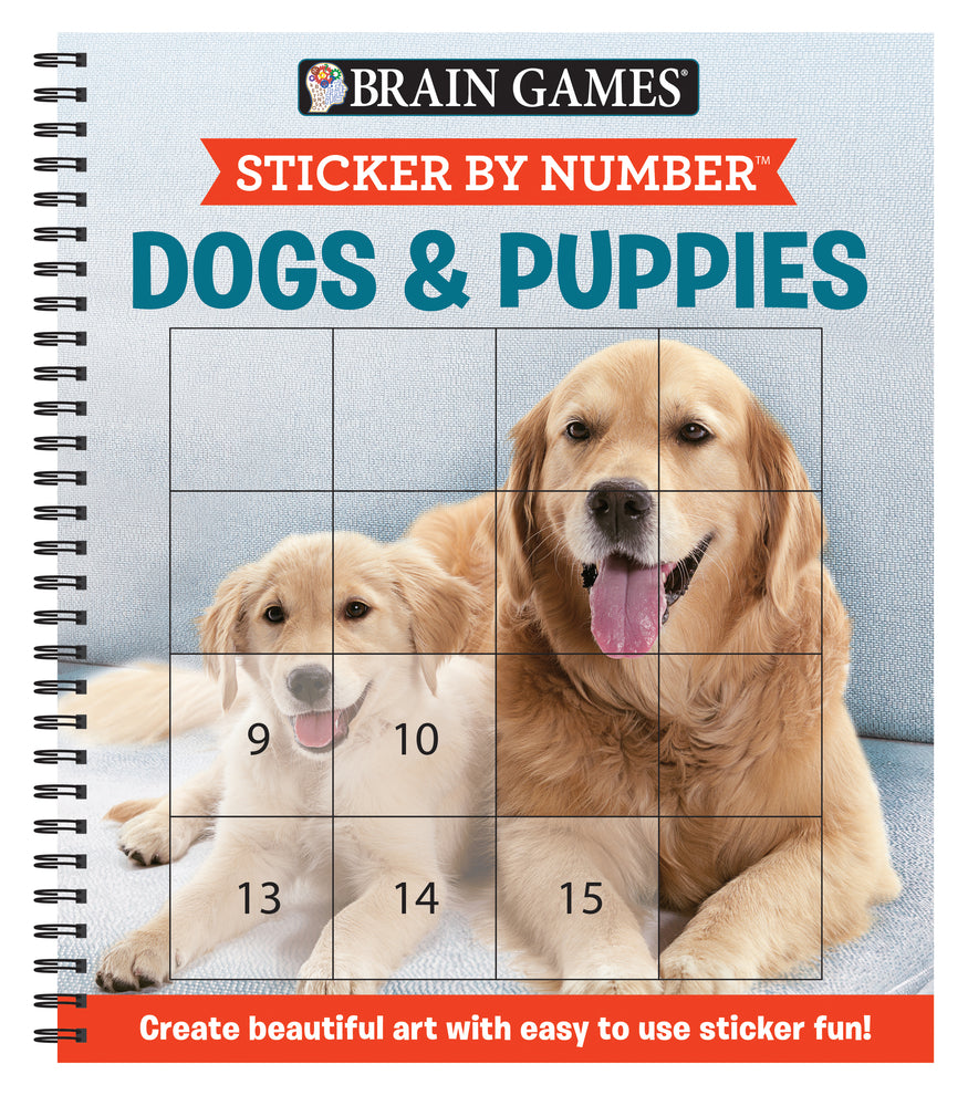 Book cover for Brain Games - Sticker by Number: Dogs & Puppies (Easy - Square Stickers): Create Beautiful Art with Easy to Use Sticker Fun!