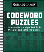 Book cover for Brain Games - Codeword Puzzle: Unscramble the Alphabet, Fill in the Grid, and Solve the Puzzle!