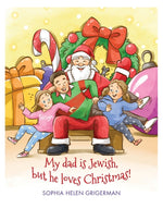 Book cover for My dad is Jewish, but he loves Christmas!