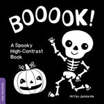 Book cover for Booook! a Spooky High-Contrast Book: A High-Contrast Board Book That Helps Visual Development in Newborns and Babies While Celebrating Halloween