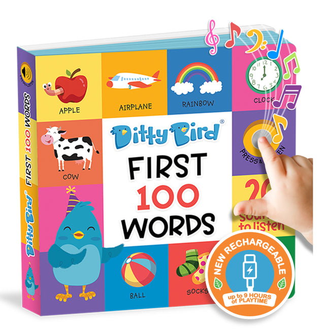 Book cover for Ditty Bird First 100 Words Interactive Sound Book for Toddlers 1- 3 Speech Therapy Educational Learning Books for 1 Year Old