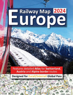 Book cover for Europe Railway Map 2024 - Features Detailed Atlas for Switzerland and Austria - Designed for Eurail/Interrail Global Pass