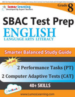 Book cover for SBAC Test Prep: Grade 8 English Language Arts Literacy (ELA) Common Core Practice Book and Full-length Online Assessments: Smarter Balanced Study Guid