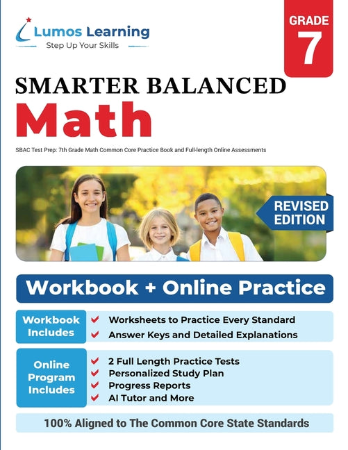 Book cover for SBAC Test Prep: 7th Grade Math Common Core Practice Book and Full-length Online Assessments: Smarter Balanced Study Guide With Perform