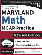 Book cover for Maryland Comprehensive Assessment Program (MCAP) Test Practice: 8th Grade Math Practice Workbook and Full-length Online Assessments: Maryland Test Stu