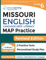 Book cover for Missouri Assessment Program Test Prep: Grade 6 English Language Arts Literacy (ELA) Practice Workbook and Full-length Online Assessments: MAP Study Gu