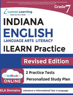 Book cover for ILEARN Test Prep: Grade 7 English Language Arts Literacy (ELA) Practice Workbook and Full-length Online Assessments: Indiana Learning Evaluation Asses